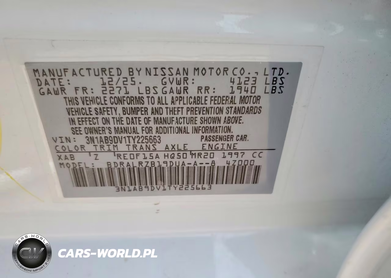 2026 Nissan Sentra Sr VIN:3N1AB9DV1TY225663 - 12