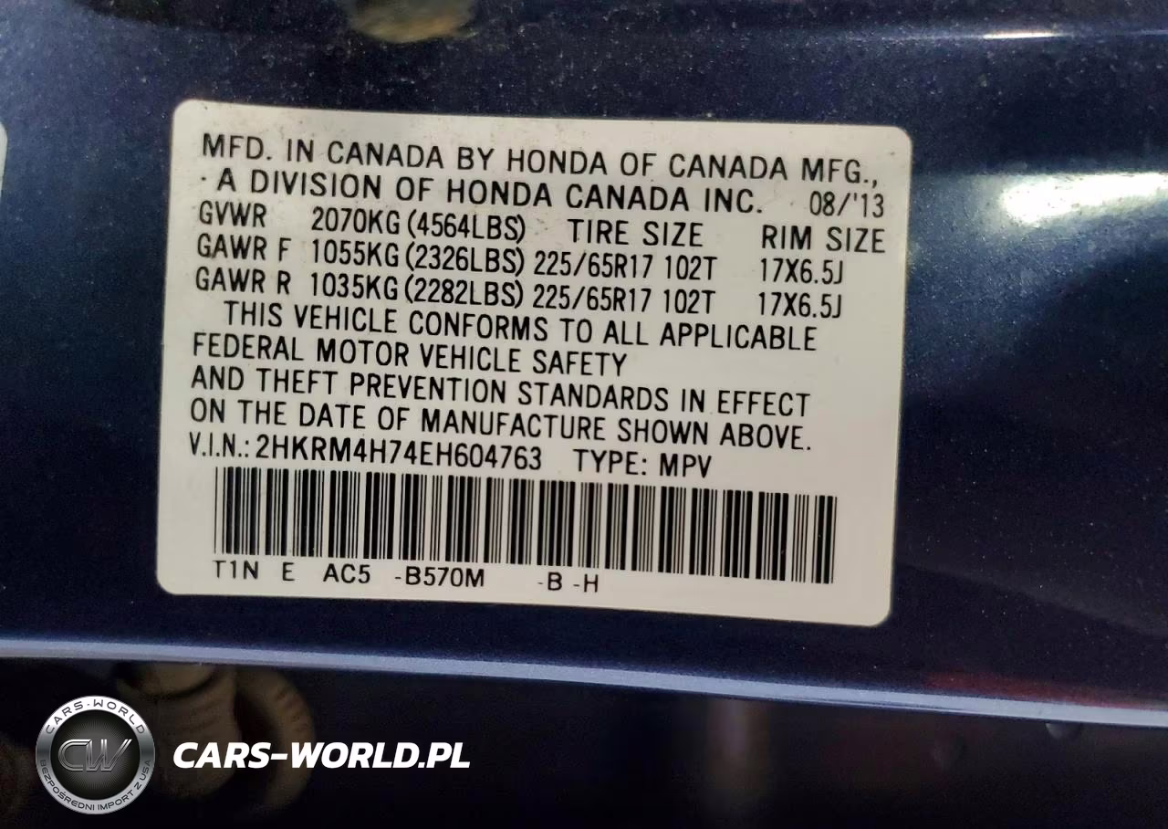 2014 Honda Cr-V Exl VIN:2HKRM4H74EH604763 - 13