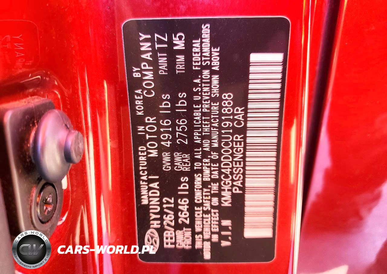 2012 Hyundai Genesis 3.8L VIN:KMHGC4DD0CU191888 - 12