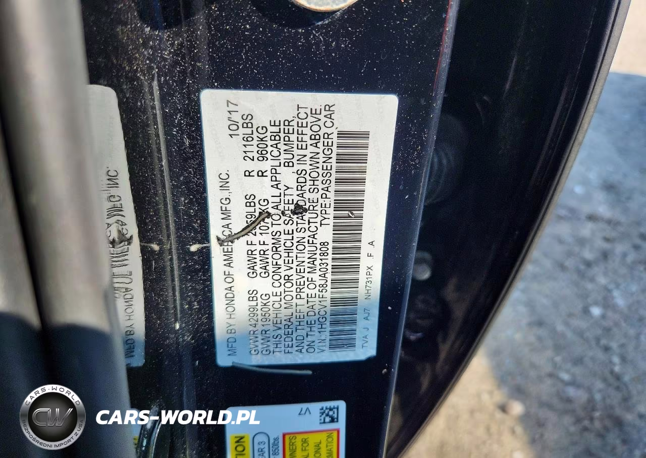 2018 Honda Accord Exl VIN:1HGCV1F58JA031808 - 12