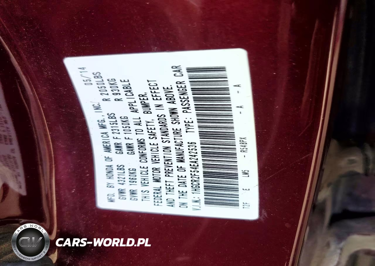 2014 Honda Accord Sport VIN:1HGCR2F54EA242536 - 12