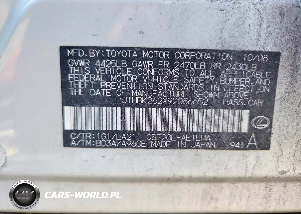 2009 Lexus Is 250 VIN:JTHBK262X92086652 - 12