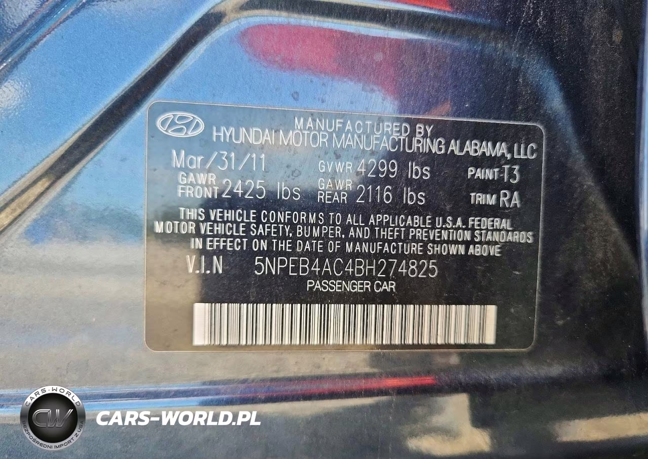 2011 Hyundai Sonata Eco VIN:5NPEB4AC4BH274825 - 13
