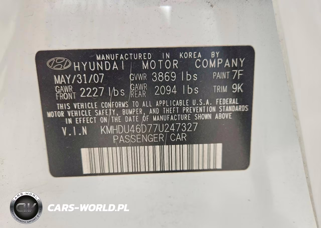 2007 Hyundai Elantra Gls VIN:KMHDU46D77U247327 - 12