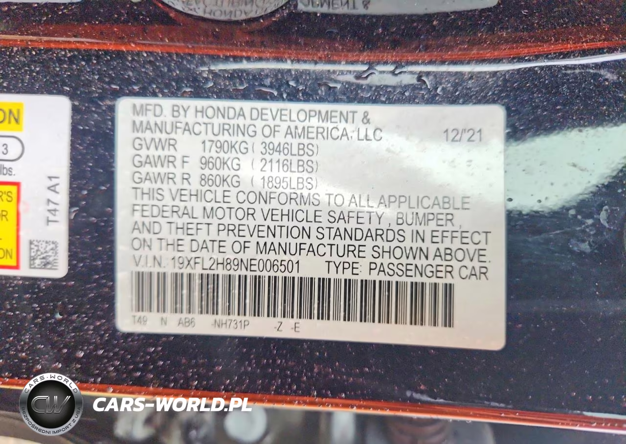 2022 Honda Civic Sport VIN:19XFL2H89NE006501 - 12