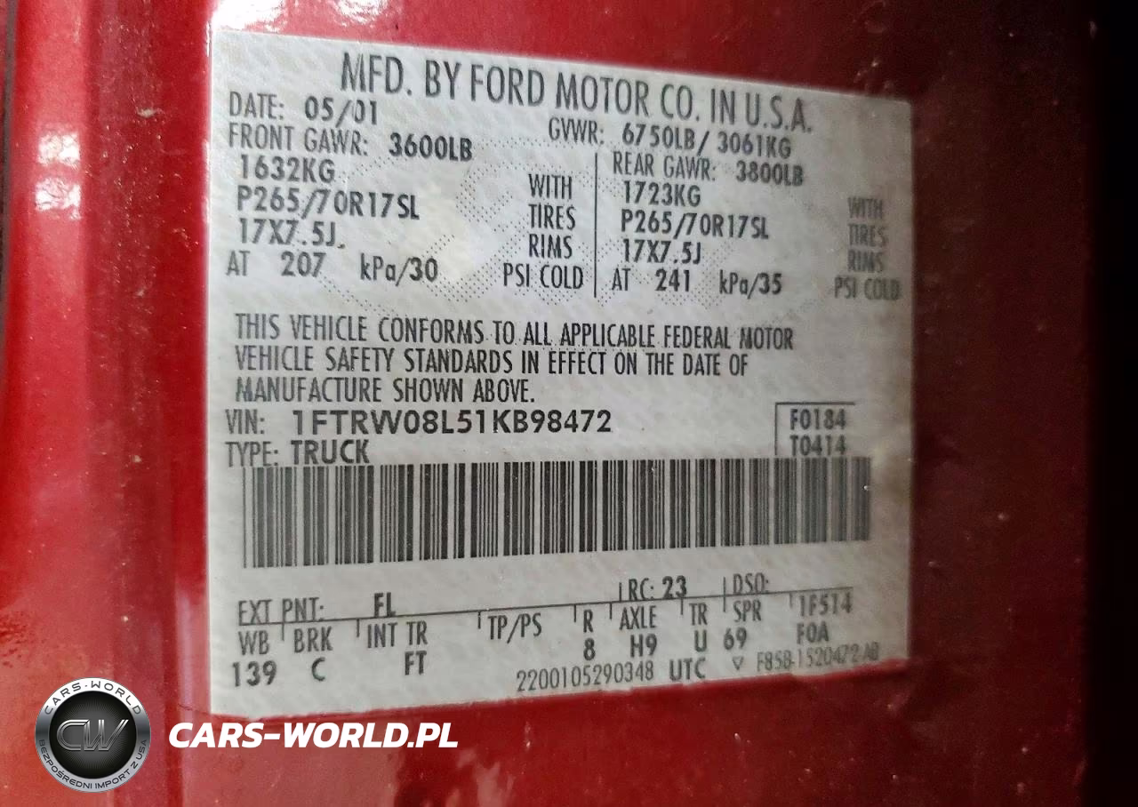 2001 Ford F150 Supercrew VIN:1FTRW08L51KB98472 - 12