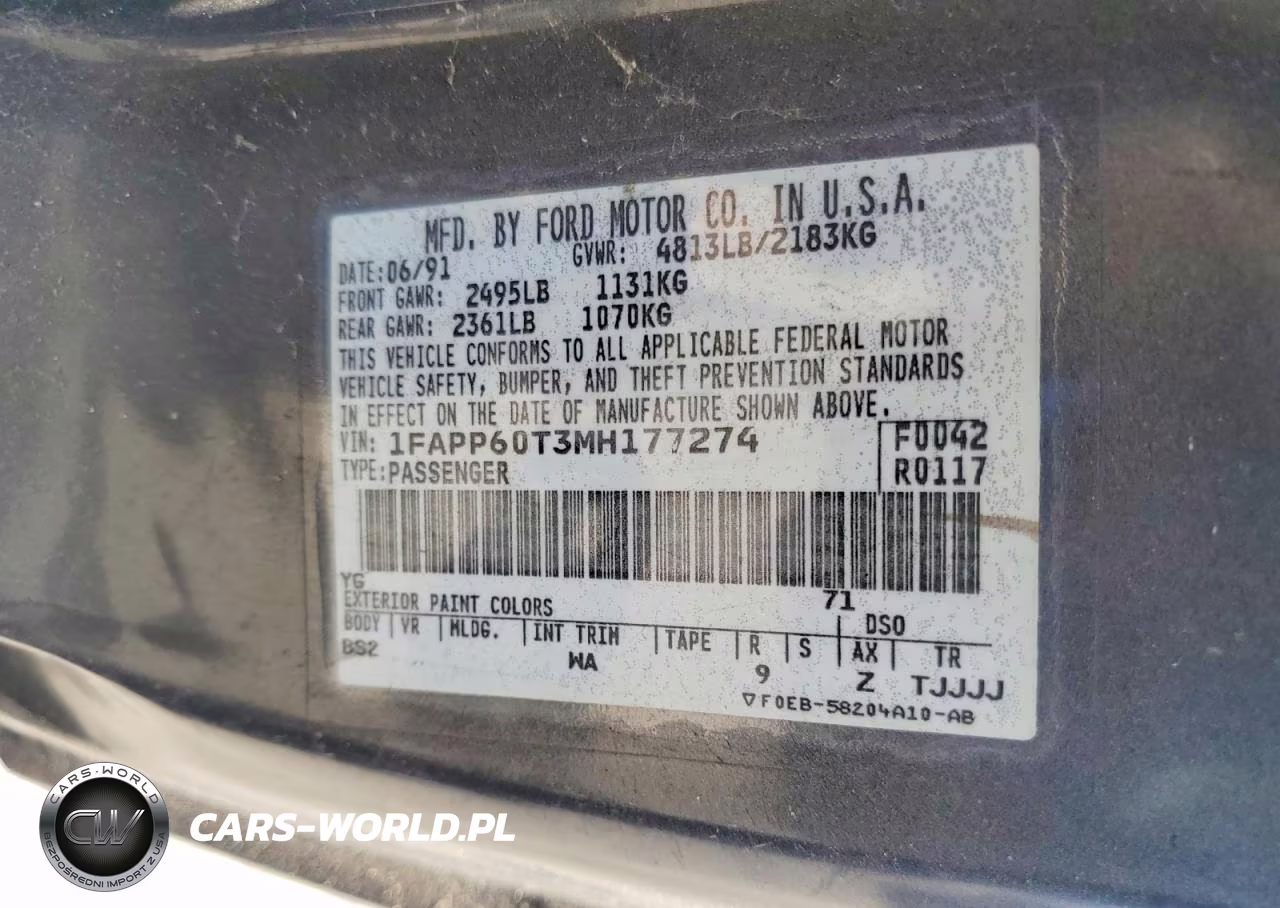 1991 Ford Thunderbird VIN:1FAPP60T3MH177274 - 12