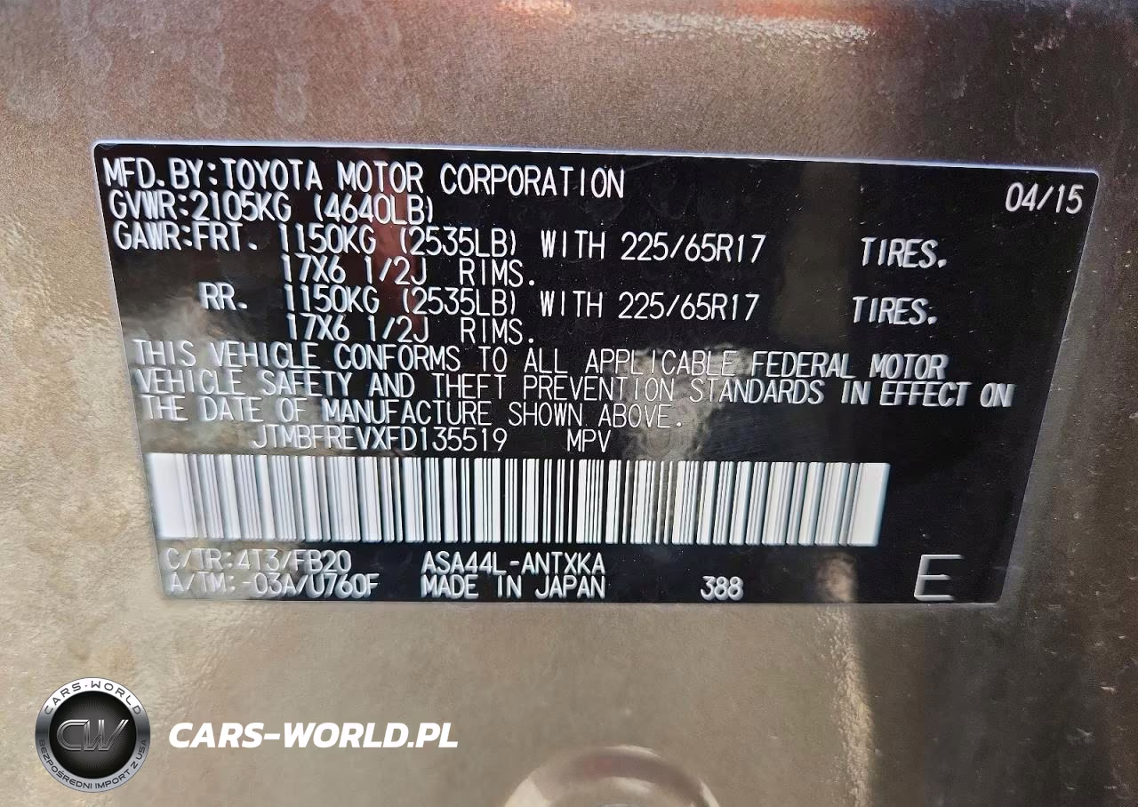 2015 Toyota Rav4 Le VIN:JTMBFREVXFD135519 - 13