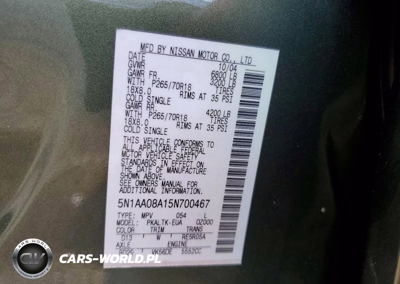 2005 Nissan Armada Se VIN:5N1AA08A15N700467 - 13