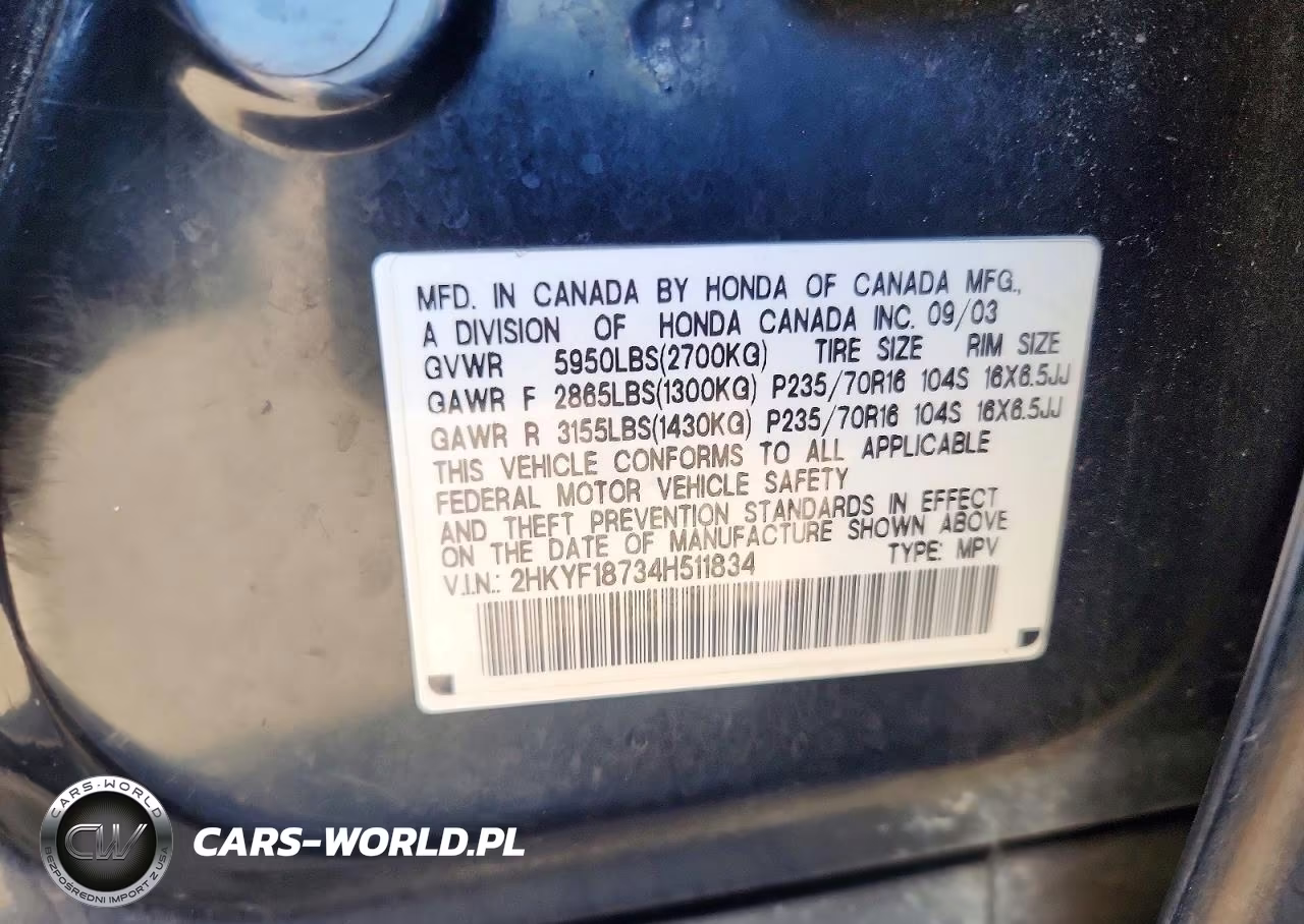 2004 Honda Pilot Exl VIN:2HKYF18734H511834 - 12