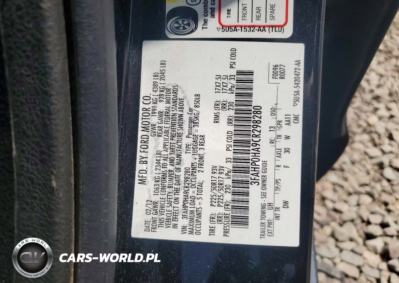 2012 Ford Fusion Se VIN:3FAHP0HA9CR298280 - 12