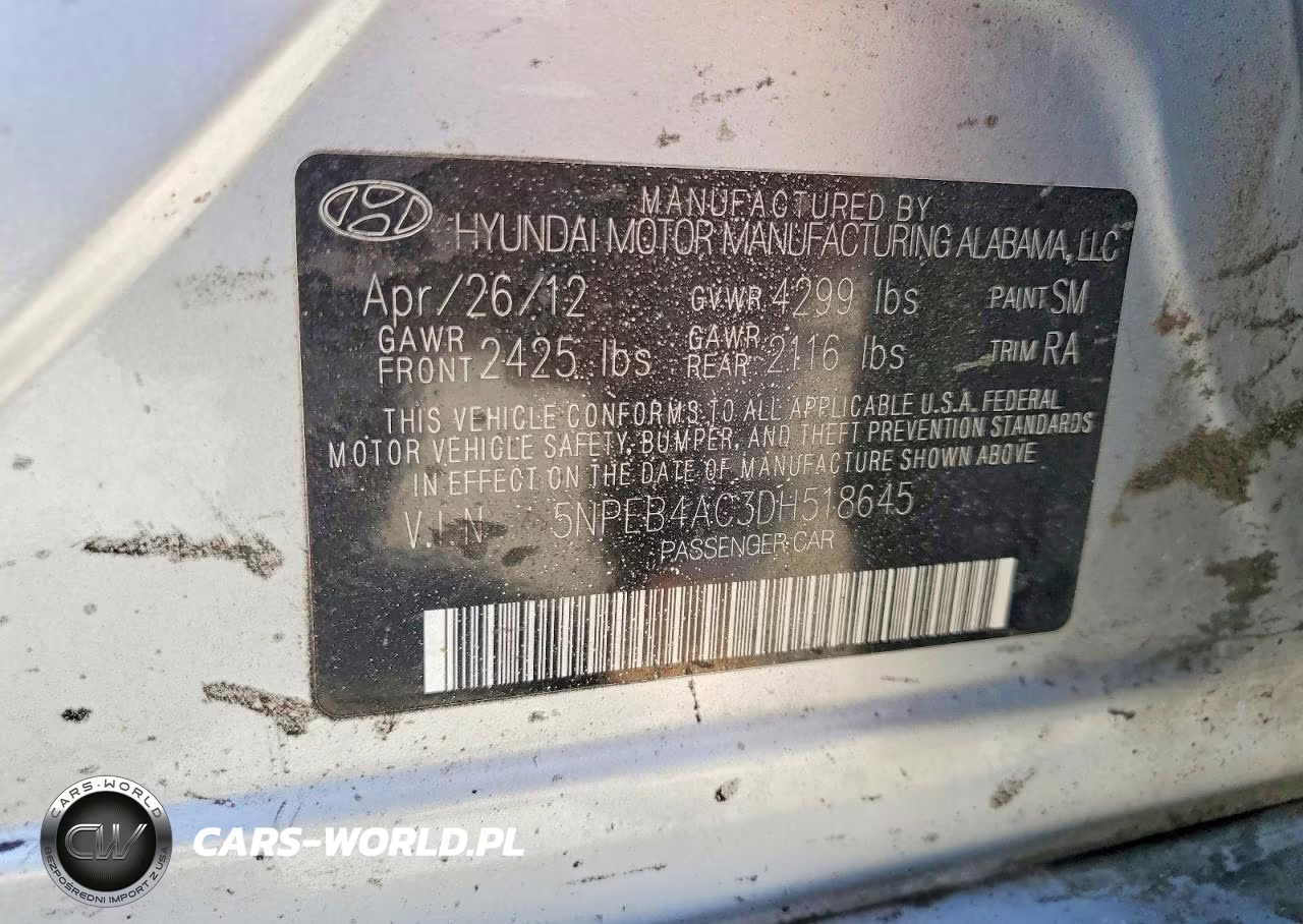 2013 Hyundai Sonata Gls VIN:5NPEB4AC3DH518645 - 12