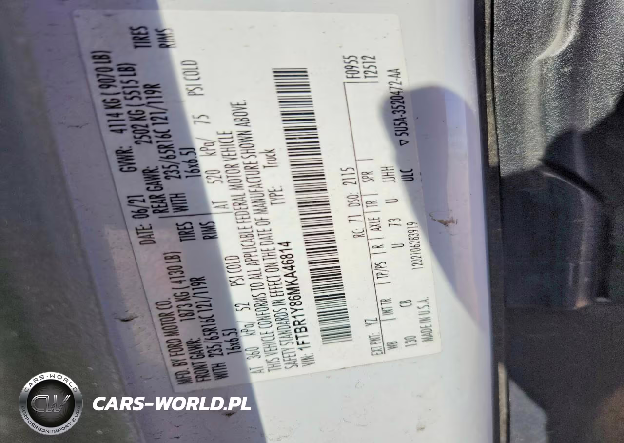 2021 Ford Transit T-250 Delivery Van VIN:1FTBR1Y86MKA46814 - 13