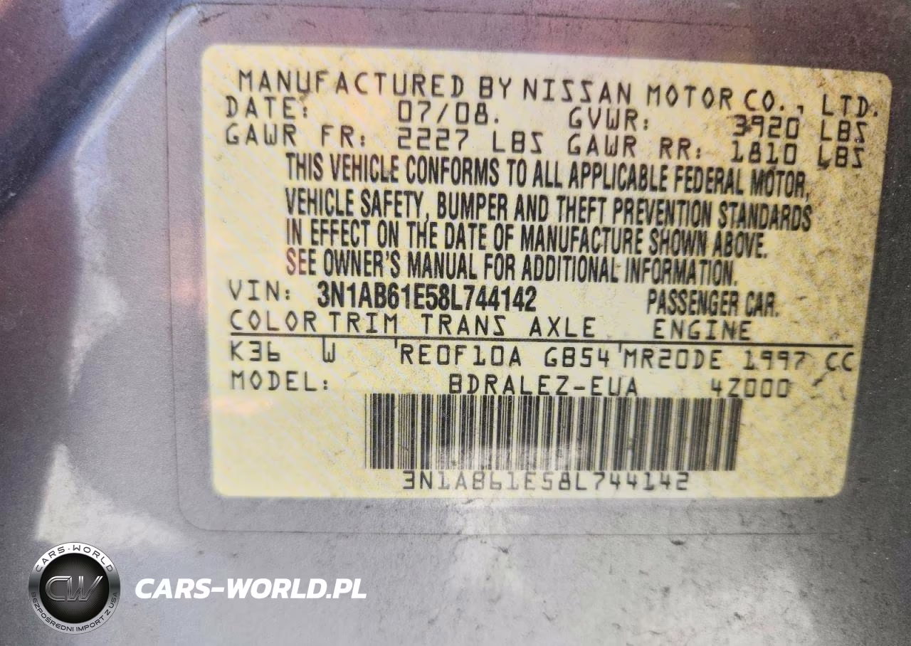 2008 Nissan Sentra 2.0 VIN:3N1AB61E58L744142 - 13