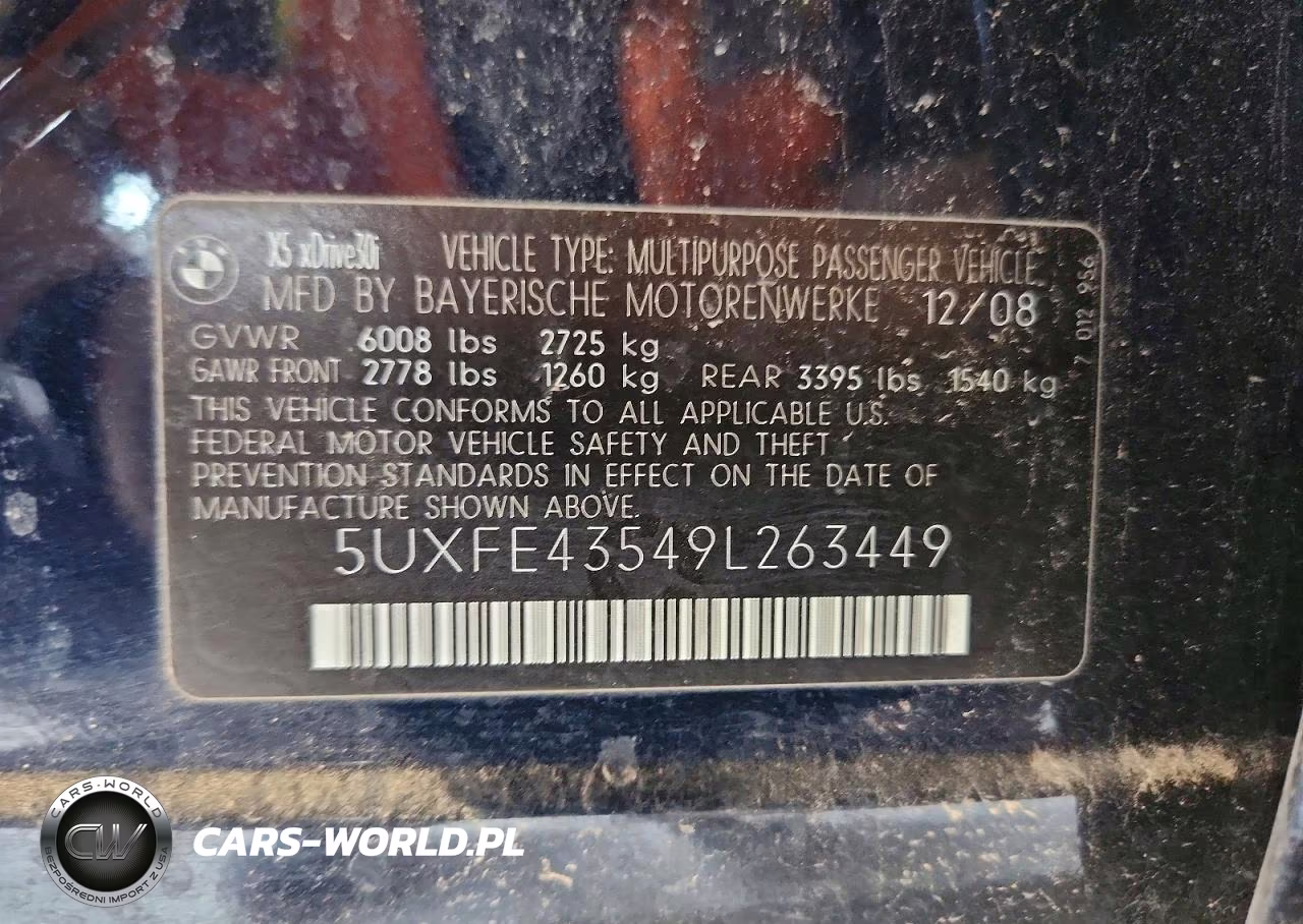 2009 BMW X5 xDrive30I VIN:5UXFE43549L263449 - 13