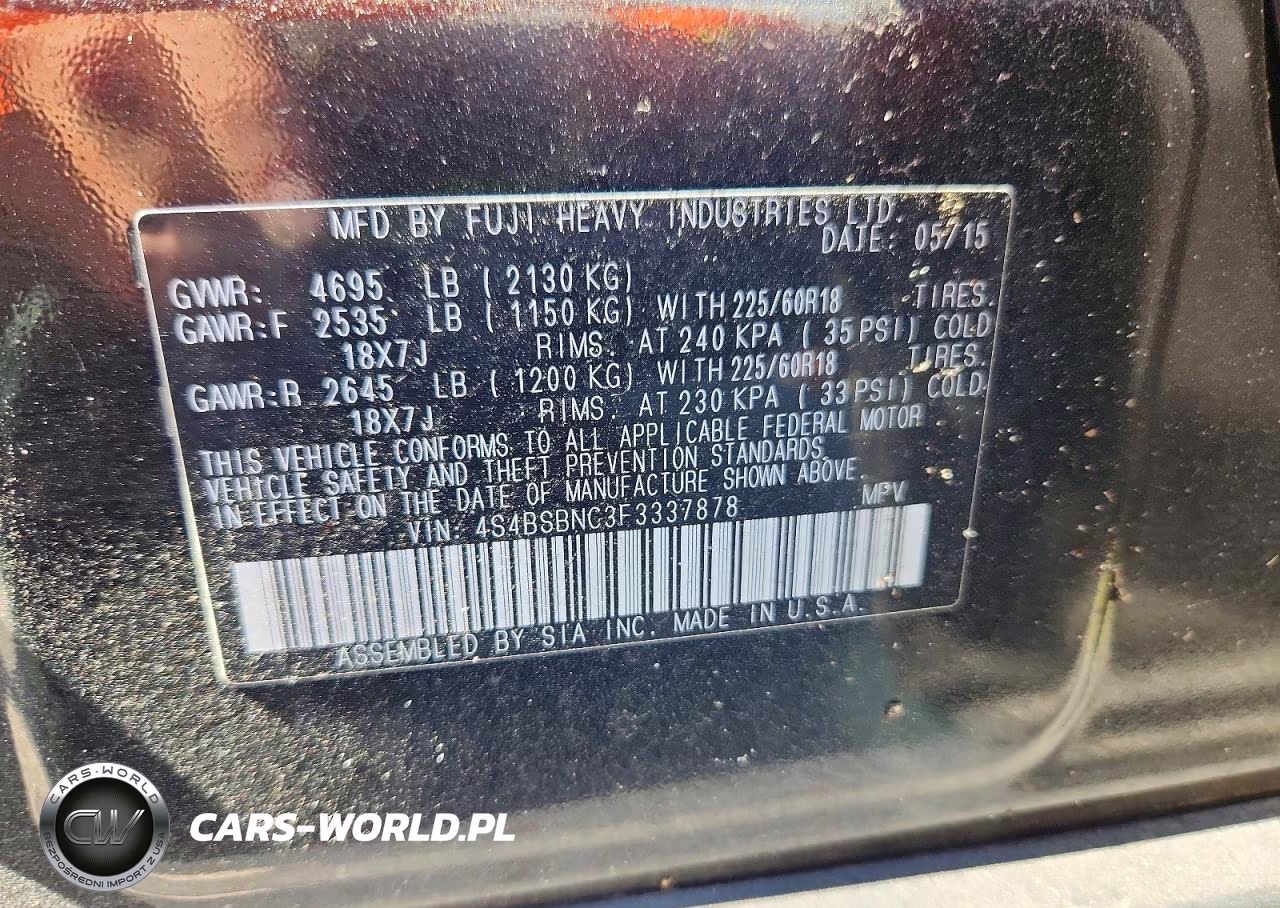 2015 Subaru Outback 2.5I Limited VIN:4S4BSBNC3F3337878 - 13