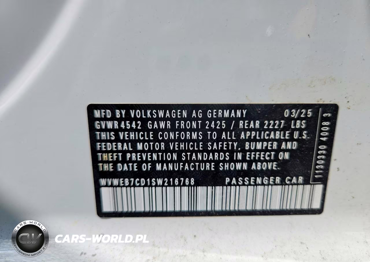 2025 Volkswagen Golf R VIN:WVWEB7CD1SW216768 - 12