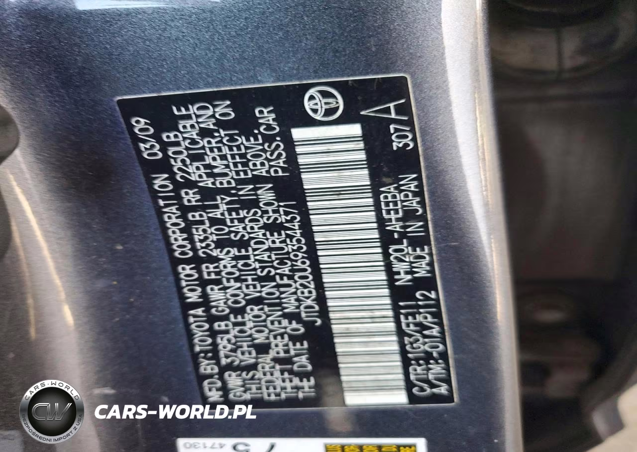 2009 Toyota Prius Base VIN:JTDKB20U693544371 - 12