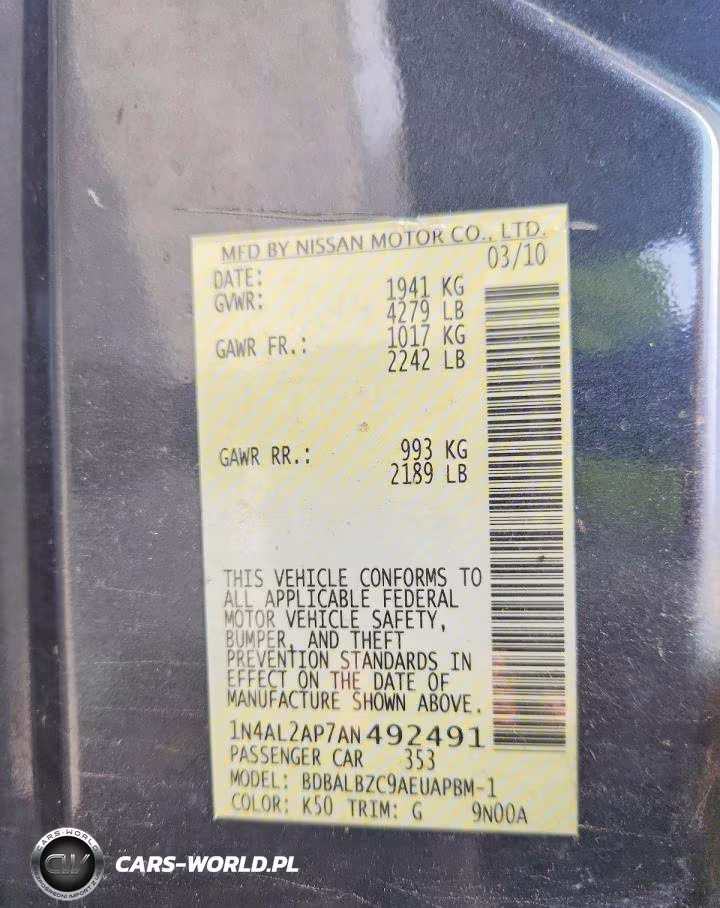 2010 Nissan Altima Base VIN:1N4AL2AP7AN492491 - 12