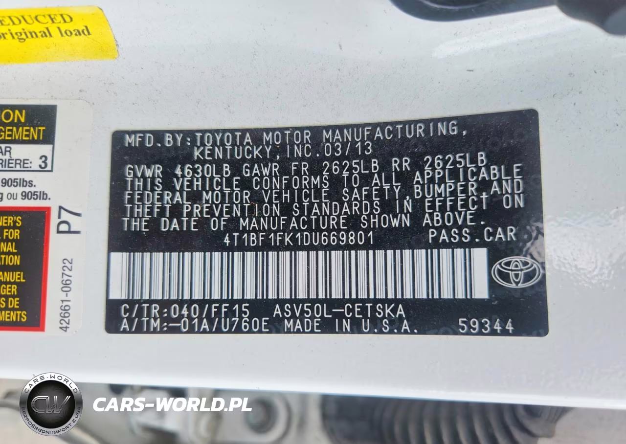2013 Toyota Camry Se VIN:4T1BF1FK1DU669801 - 12