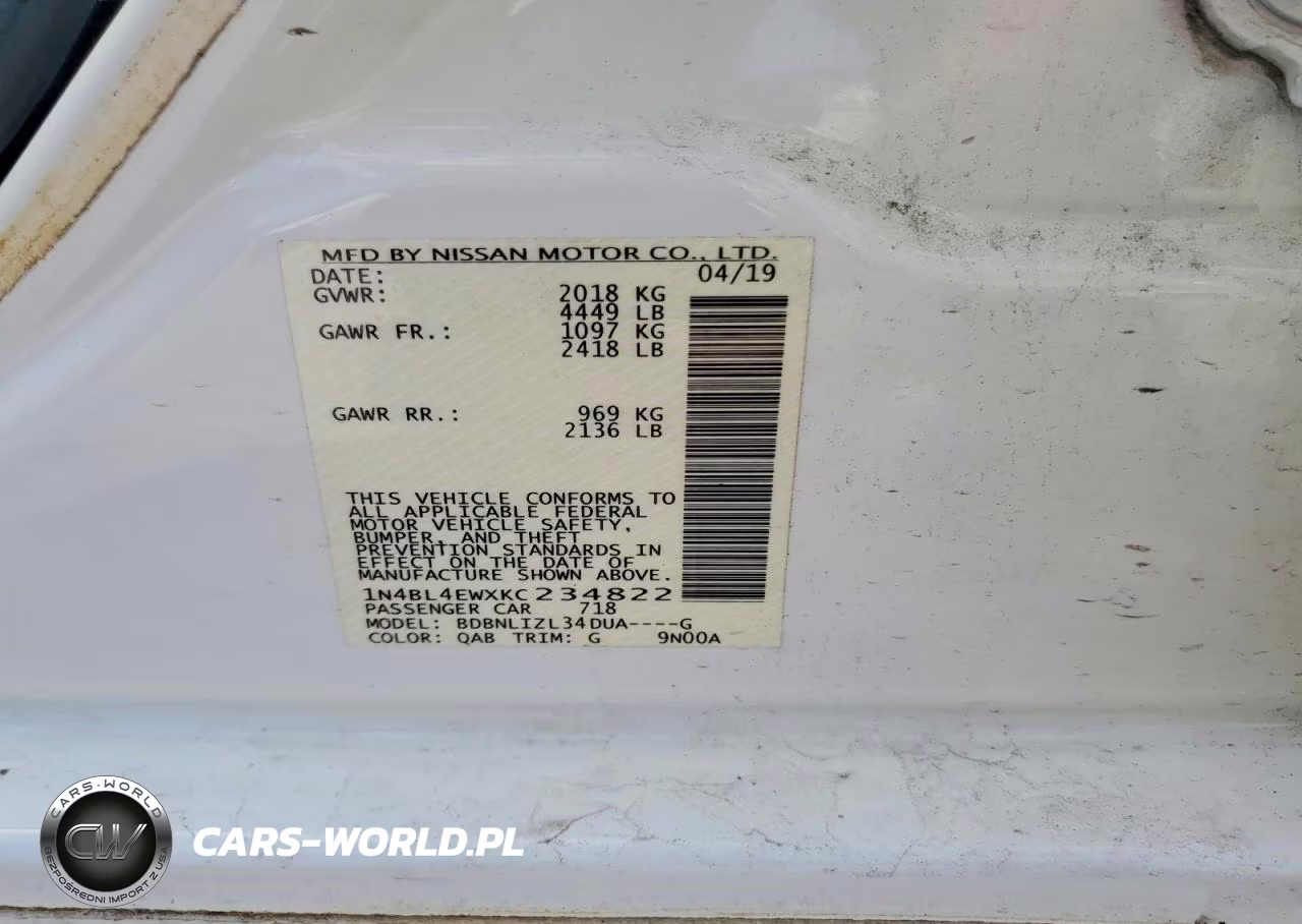 2019 Nissan Altima Sl VIN:1N4BL4EWXKC234822 - 13