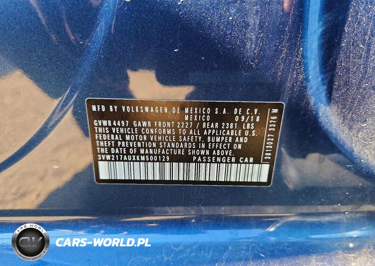 2019 Volkswagen Golf Sportwagen S VIN:3VW217AUXKM500129 - 13