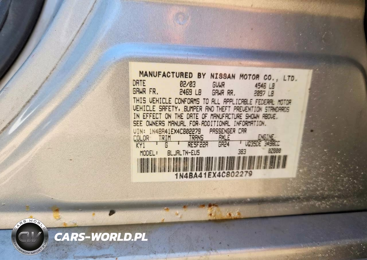 2004 Nissan Maxima Se-Sl VIN:1N4BA41EX4C802279 - 12