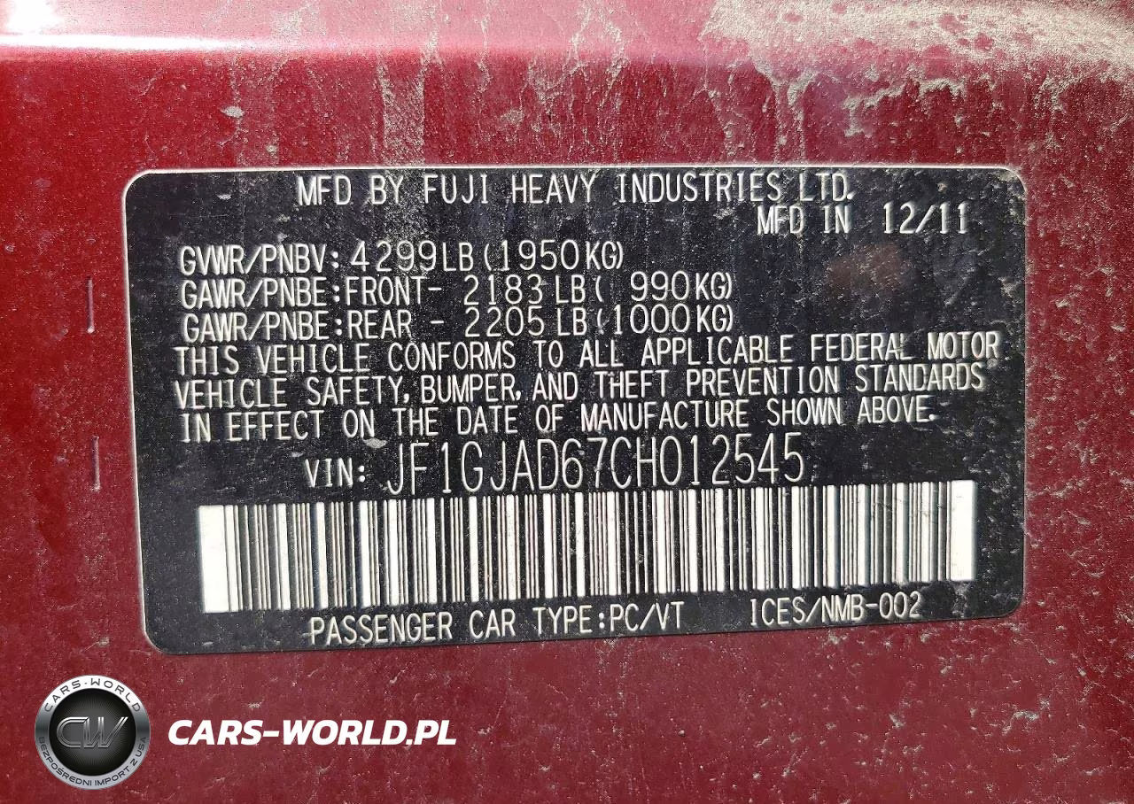 2012 Subaru Impreza Premium VIN:JF1GJAD67CH012545 - 12