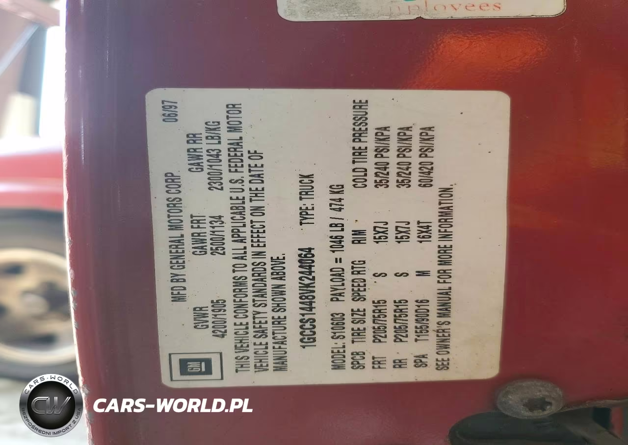 1997 Chevrolet S Truck S10 VIN:1GCCS1448VK244064 - 13