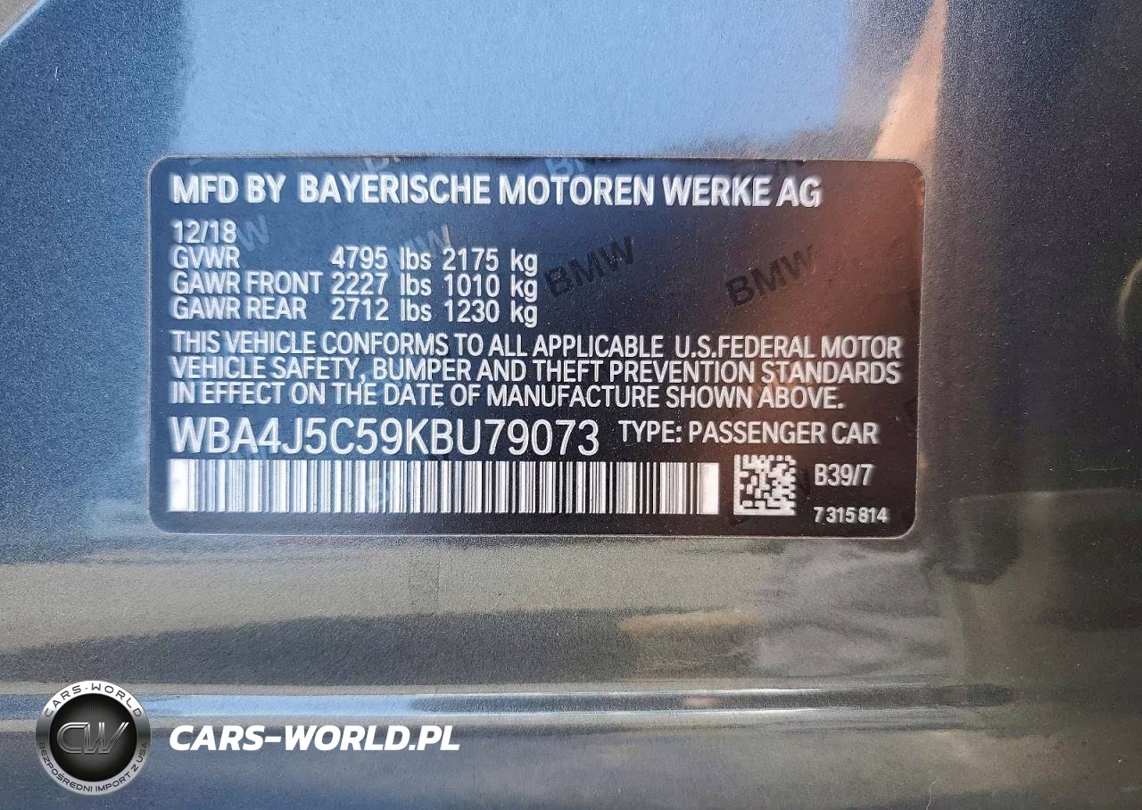 2019 BMW 440I Gran Coupe VIN:WBA4J5C59KBU79073 - 13