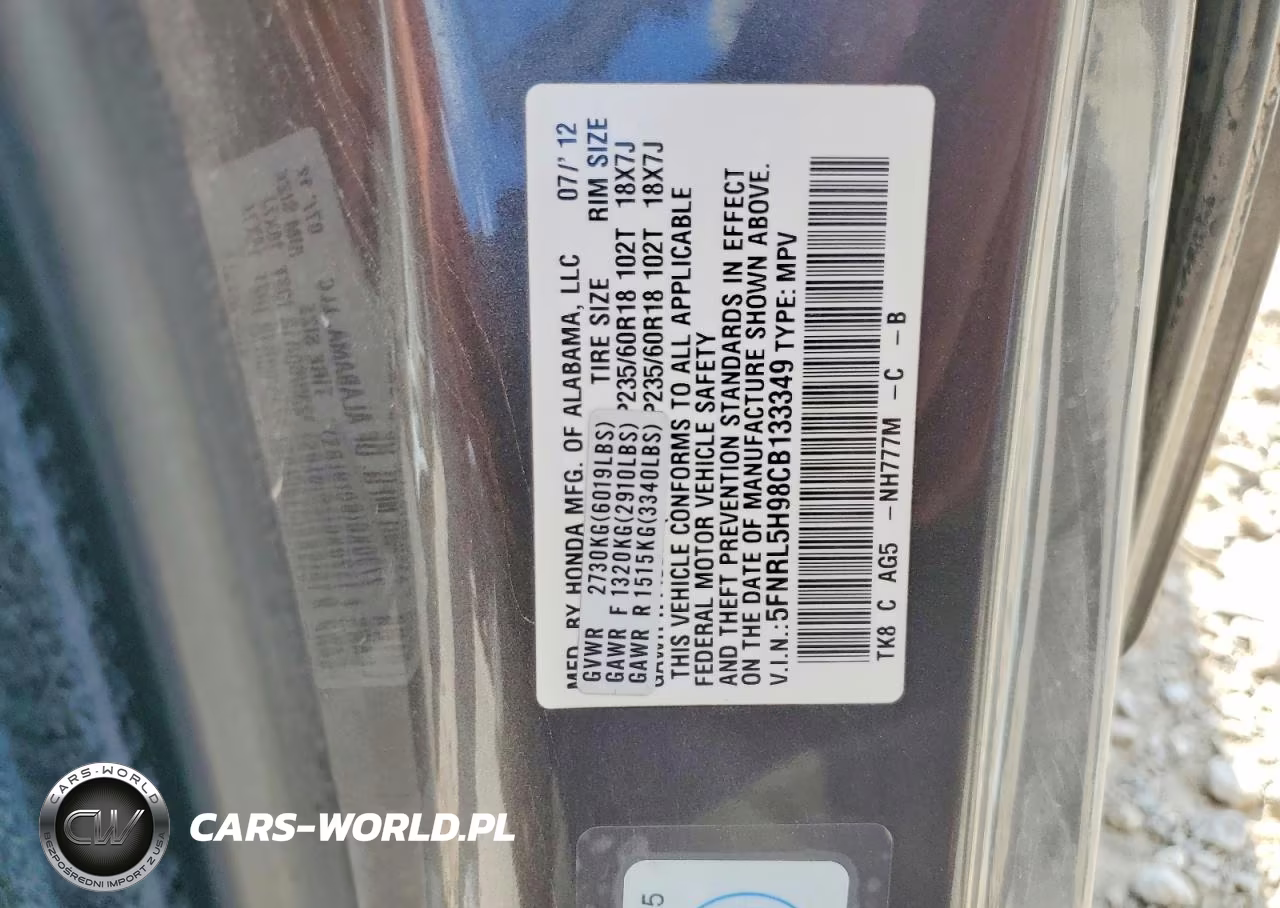 2012 Honda Odyssey Touring VIN:5FNRL5H98CB133349 - 12