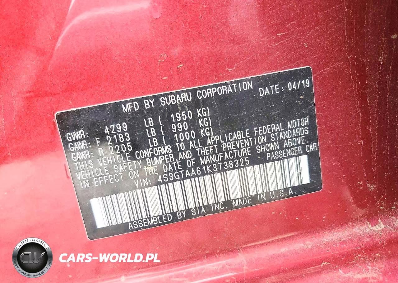 2019 Subaru Impreza VIN:4S3GTAA61K3738325 - 12
