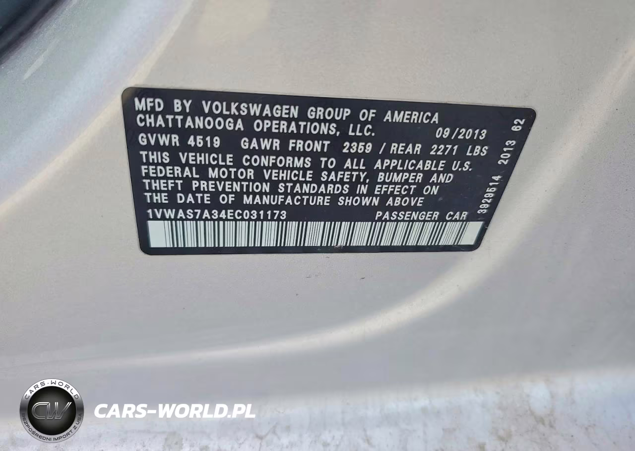 2014 Volkswagen Passat S VIN:1VWAS7A34EC031173 - 12