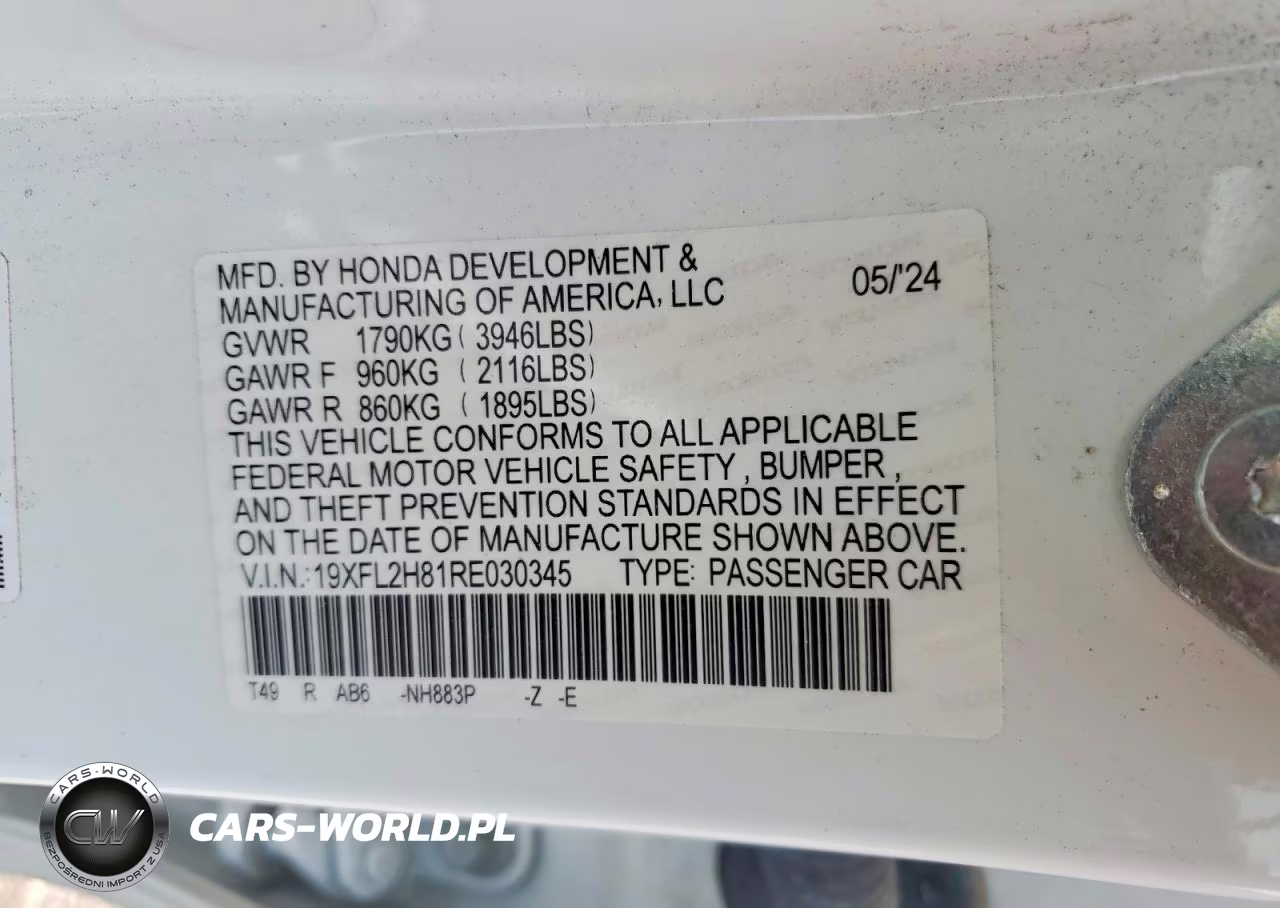 2024 Honda Civic Sport VIN:19XFL2H81RE030345 - 12