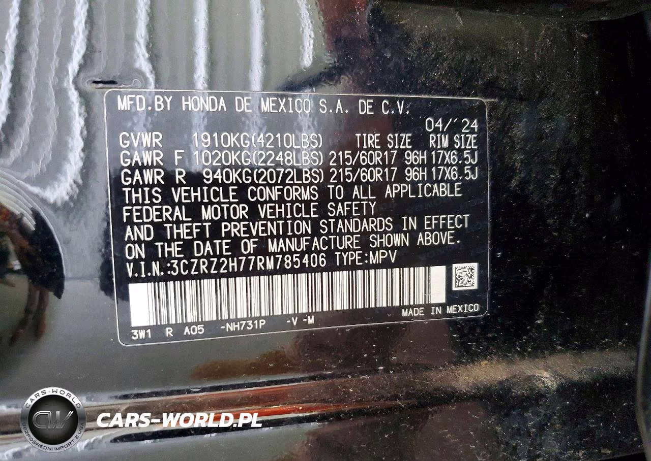 2024 Honda Hr-V Exl VIN:3CZRZ2H77RM785406 - 13