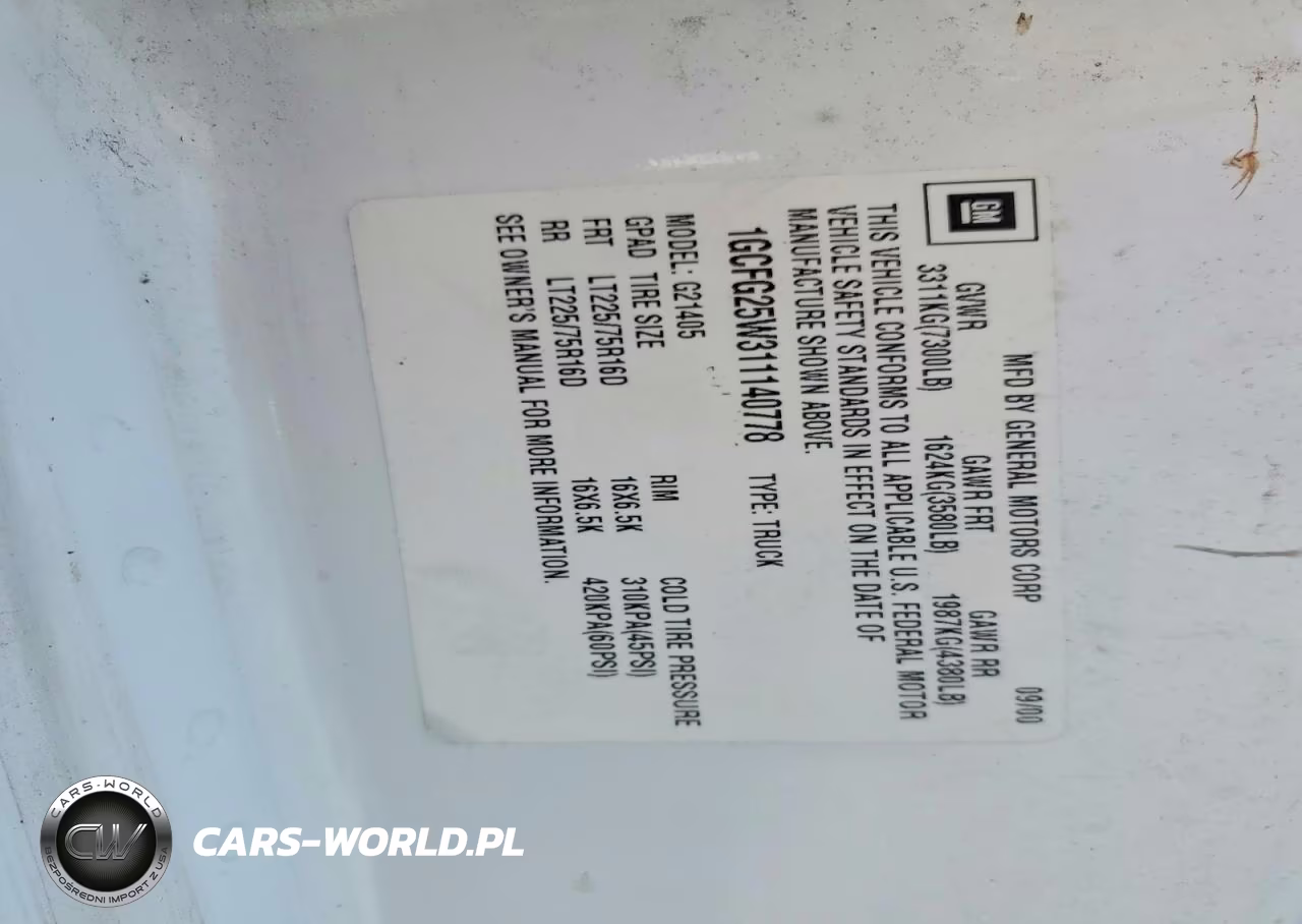 2001 Chevrolet Express G2500 VIN:1GCFG25W311140778 - 13