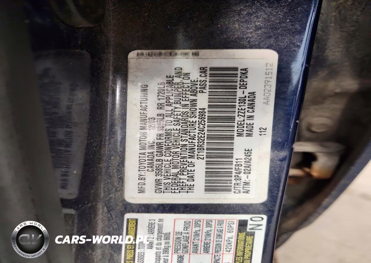 2004 Toyota Corolla Ce VIN:2T1BR32E24C256984 - 12