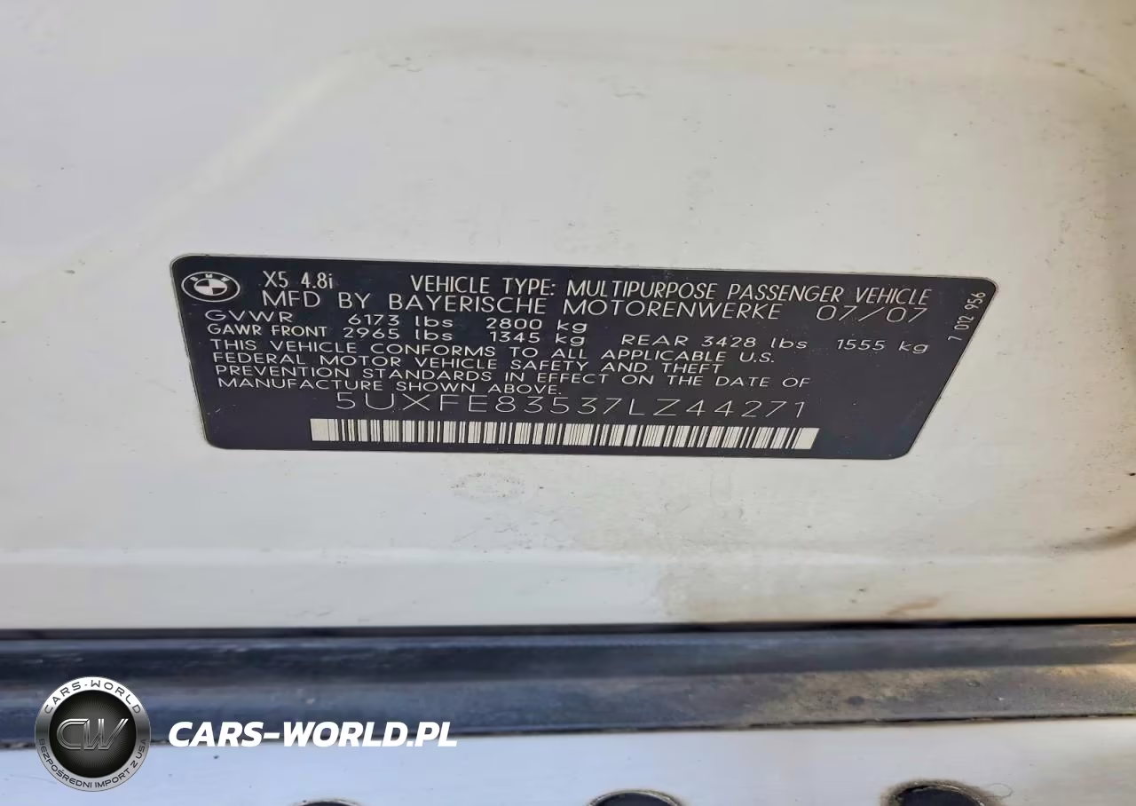 2007 BMW X5 4.8I VIN:5UXFE83537LZ44271 - 13