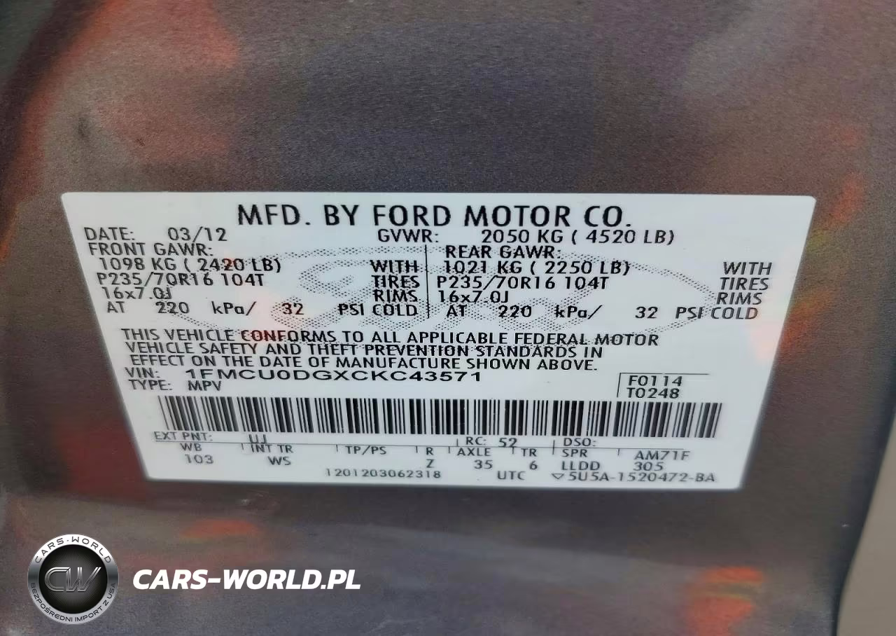 2012 Ford Escape Xlt VIN:1FMCU0DGXCKC43571 - 12