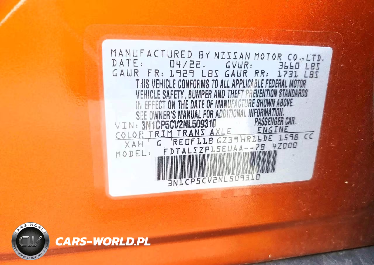 2022 Nissan Kicks Sv VIN:3N1CP5CV2NL509310 - 12