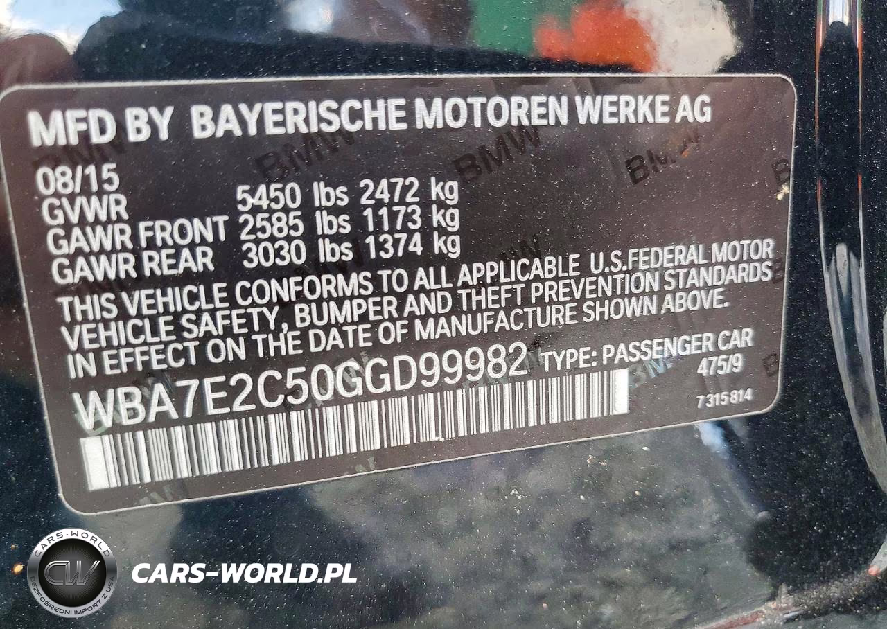 2016 BMW 740 I VIN:WBA7E2C50GGD99982 - 12