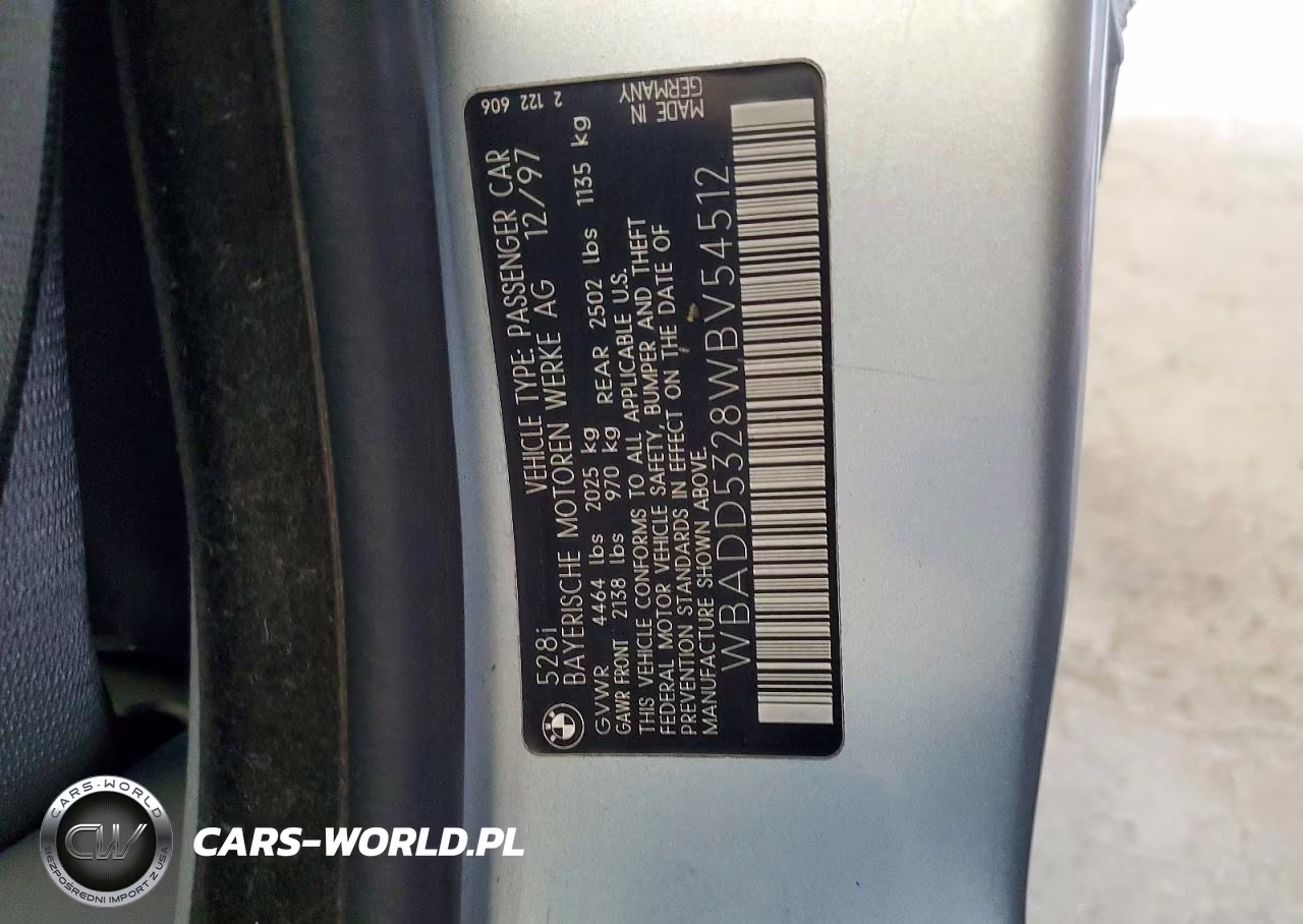 1998 BMW 528 I VIN:WBADD5328WBV54512 - 13