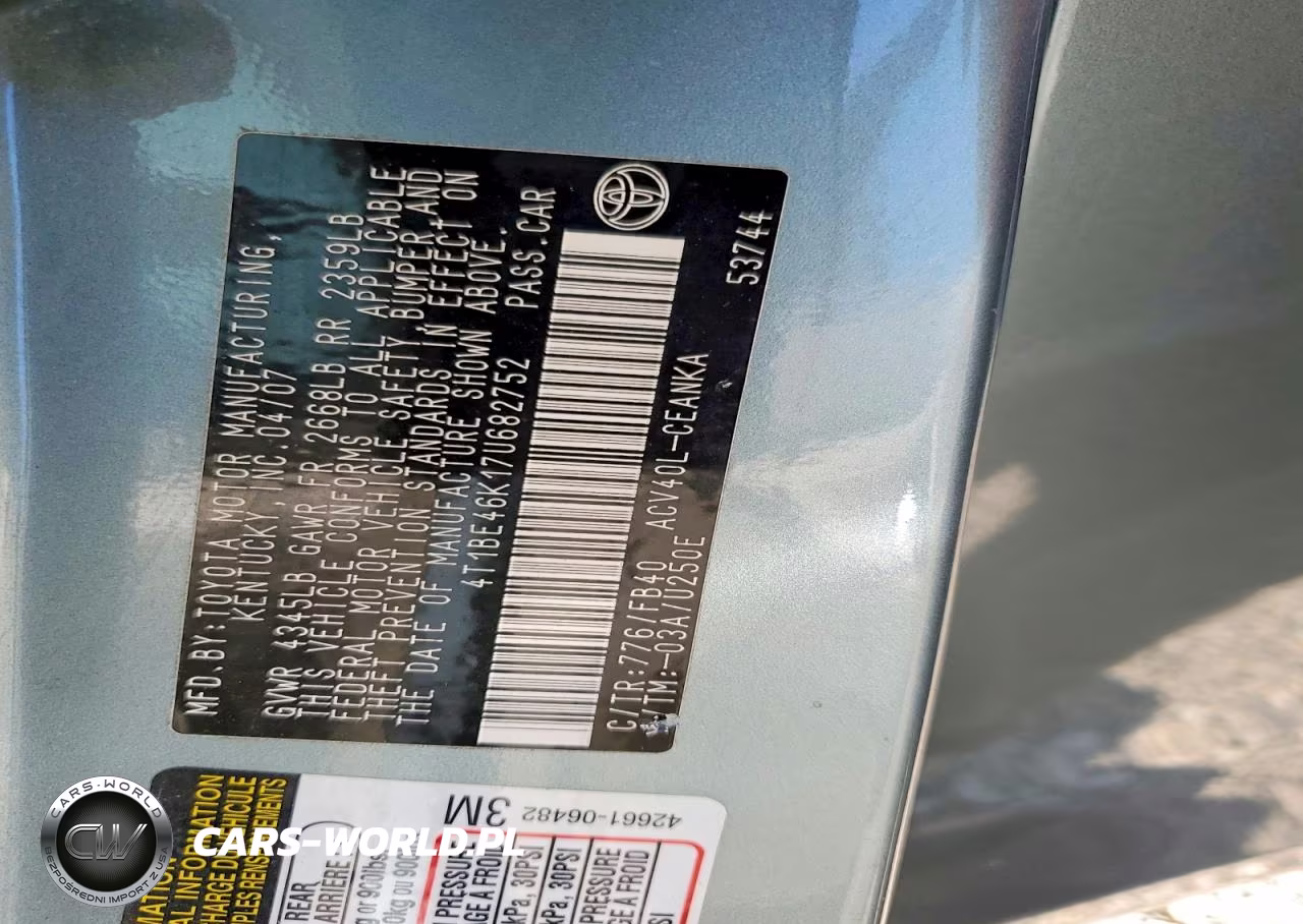 2007 Toyota Camry Le VIN:4T1BE46K17U682752 - 12