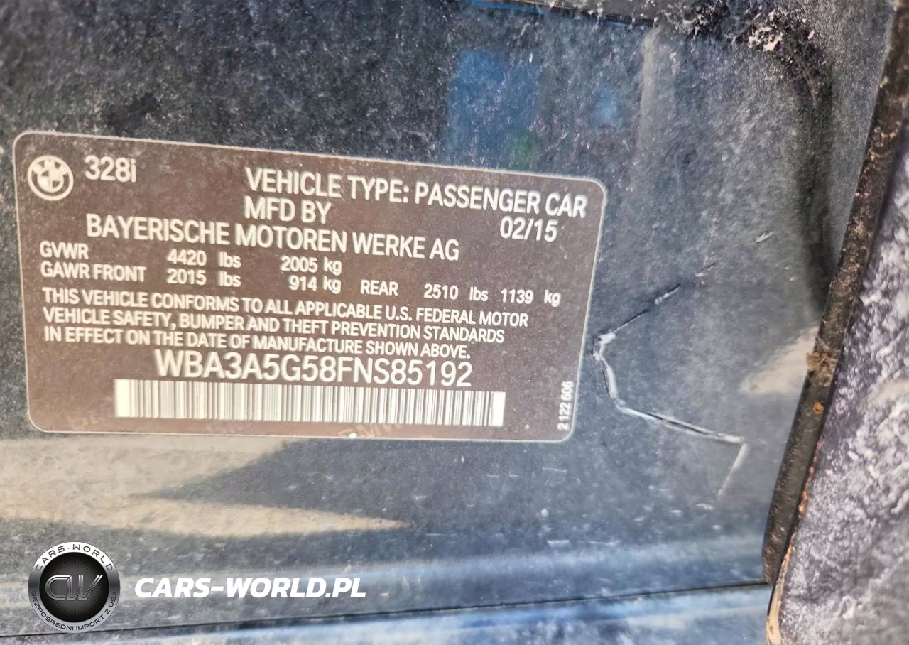 2015 BMW 328 I VIN:WBA3A5G58FNS85192 - 12