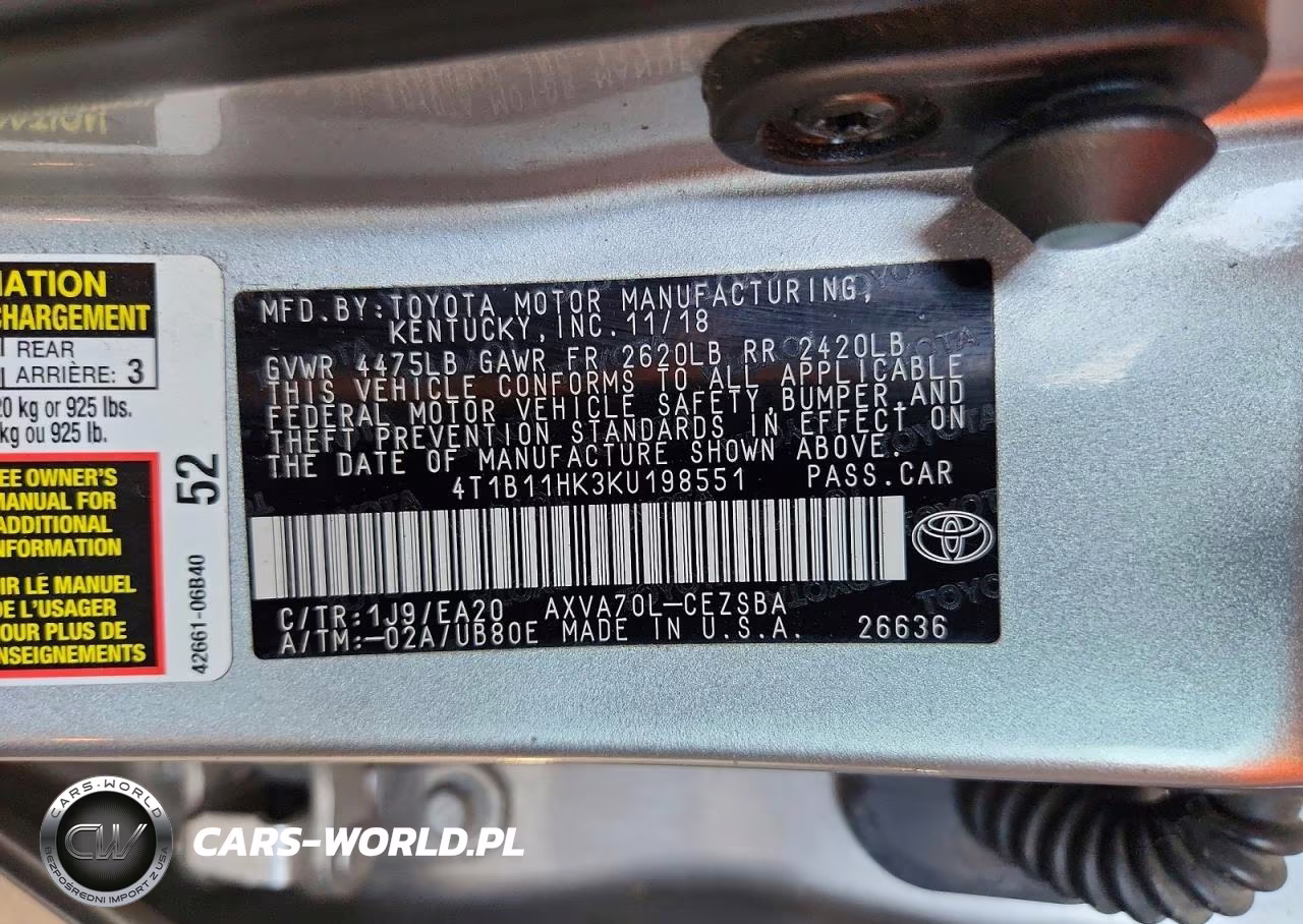 2019 Toyota Camry Se VIN:4T1B11HK3KU198551 - 13