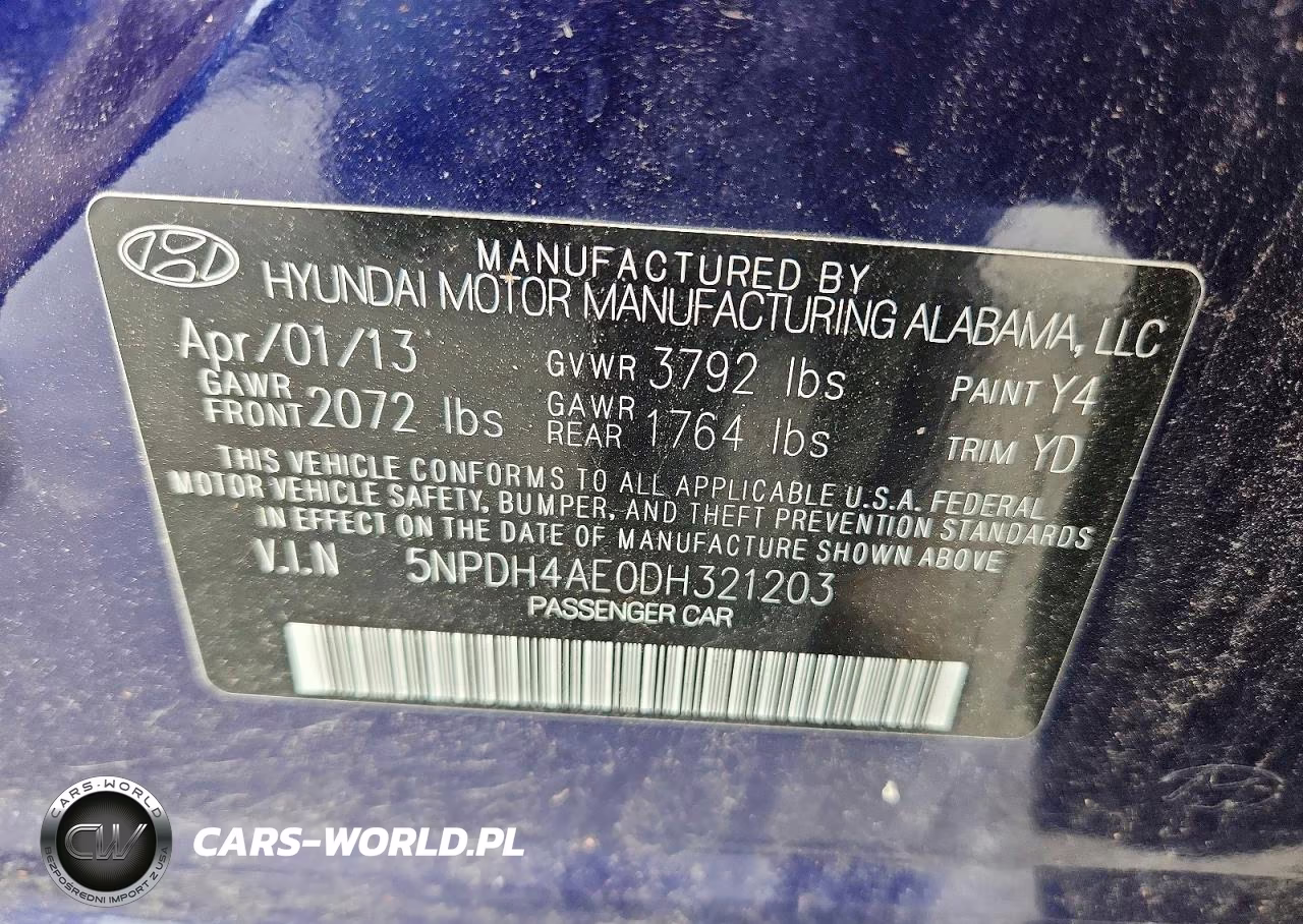 2013 Hyundai Elantra Gls VIN:5NPDH4AE0DH321203 - 12