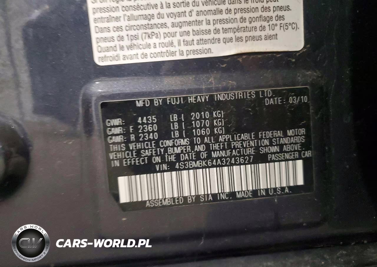 2010 Subaru Legacy 2.5I Limited VIN:4S3BMBK64A3243627 - 13