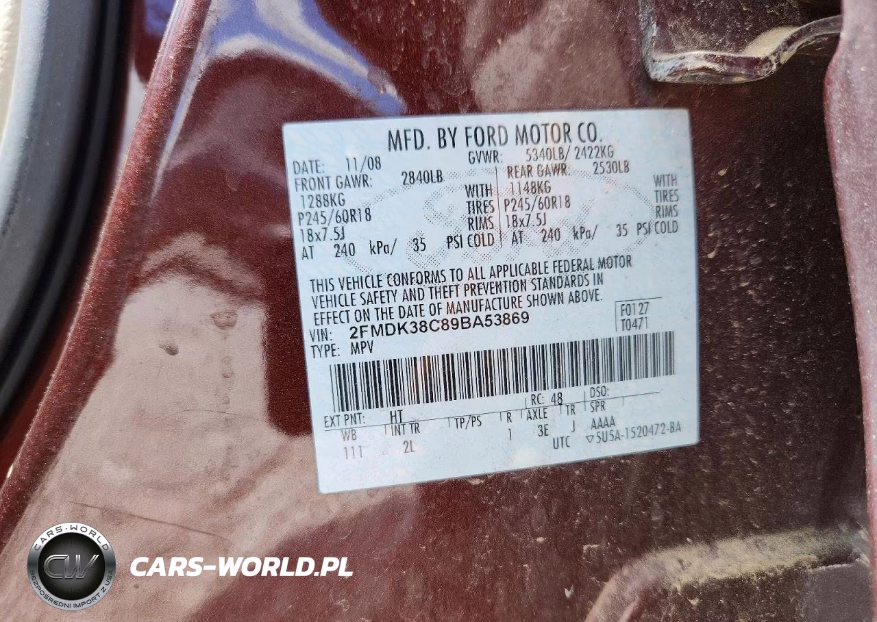 2009 Ford Edge Sel VIN:2FMDK38C89BA53869 - 12