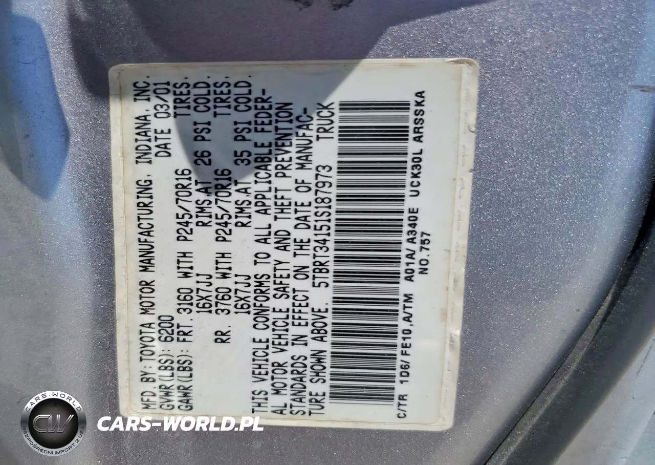 2001 Toyota Tundra Sr5 VIN:5TBRT34151S187973 - 12
