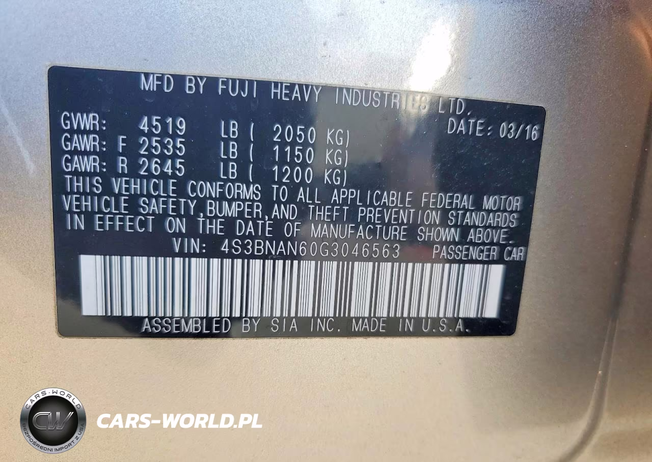 2016 Subaru Legacy 2.5I Limited VIN:4S3BNAN60G3046563 - 13